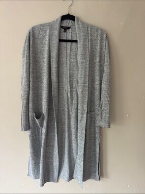 Light Gray Open Front Long Cardigan